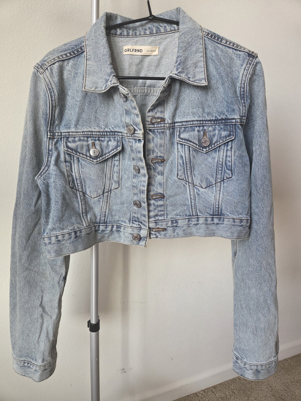 GRLFRND Light Wash Cropped Denim Trucker Jacket Size M